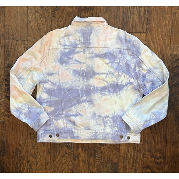Levi's Denim Ex-Boyfriend Women Trucker Jacket Pink & Purple Tie Dye Size XL - Picture 2 of 9
